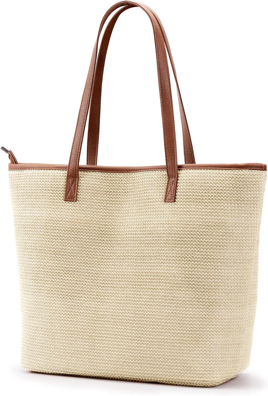 KALIDI Straw Tote Beach Bag Striped Shoulder Handbag Stitch Woven PU Leather Han...