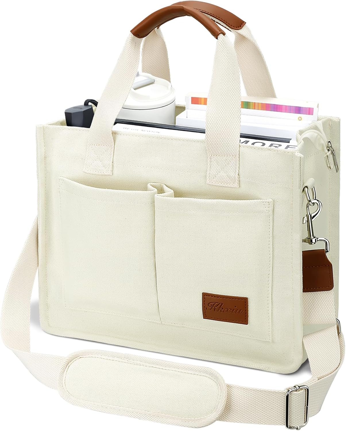 KKXIU Large Canvas Tote Bag for Women with Zipper and Compartments Crossbody Wor...