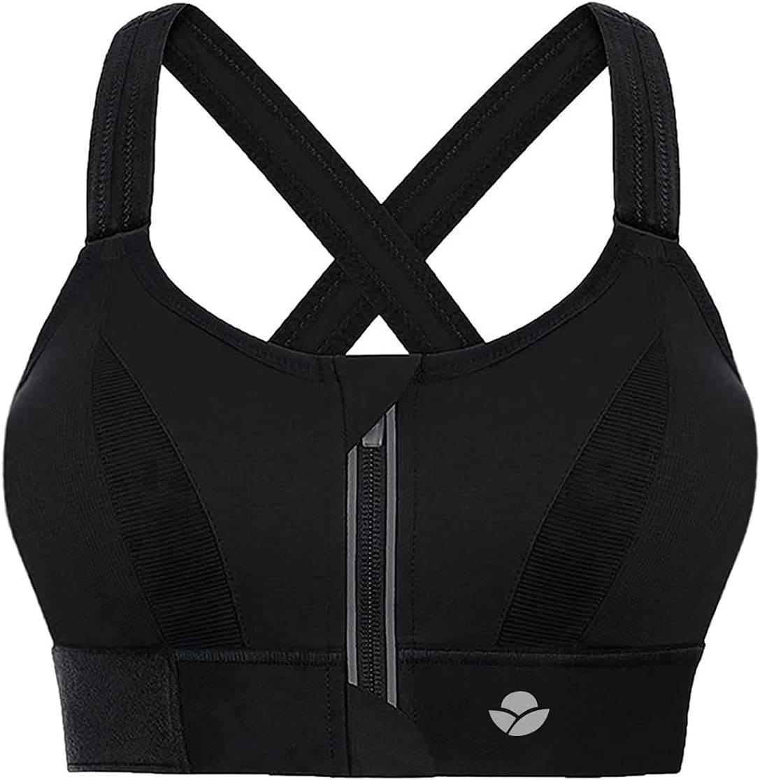 YIANNA Women's Sports Bra, Special High Impact Sportswear with Zip Front Fasteni...