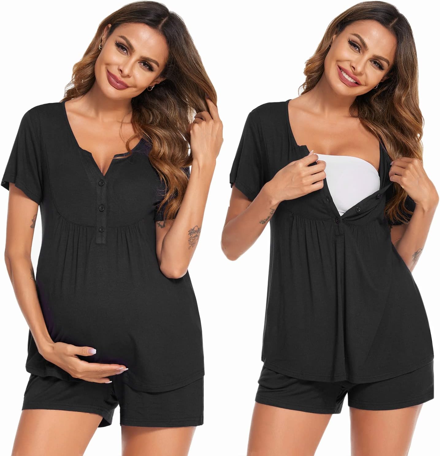 Ekouaer Women's Maternity Nursing Pajama Sets Short Sleeve Postpartum Pajamas Br...