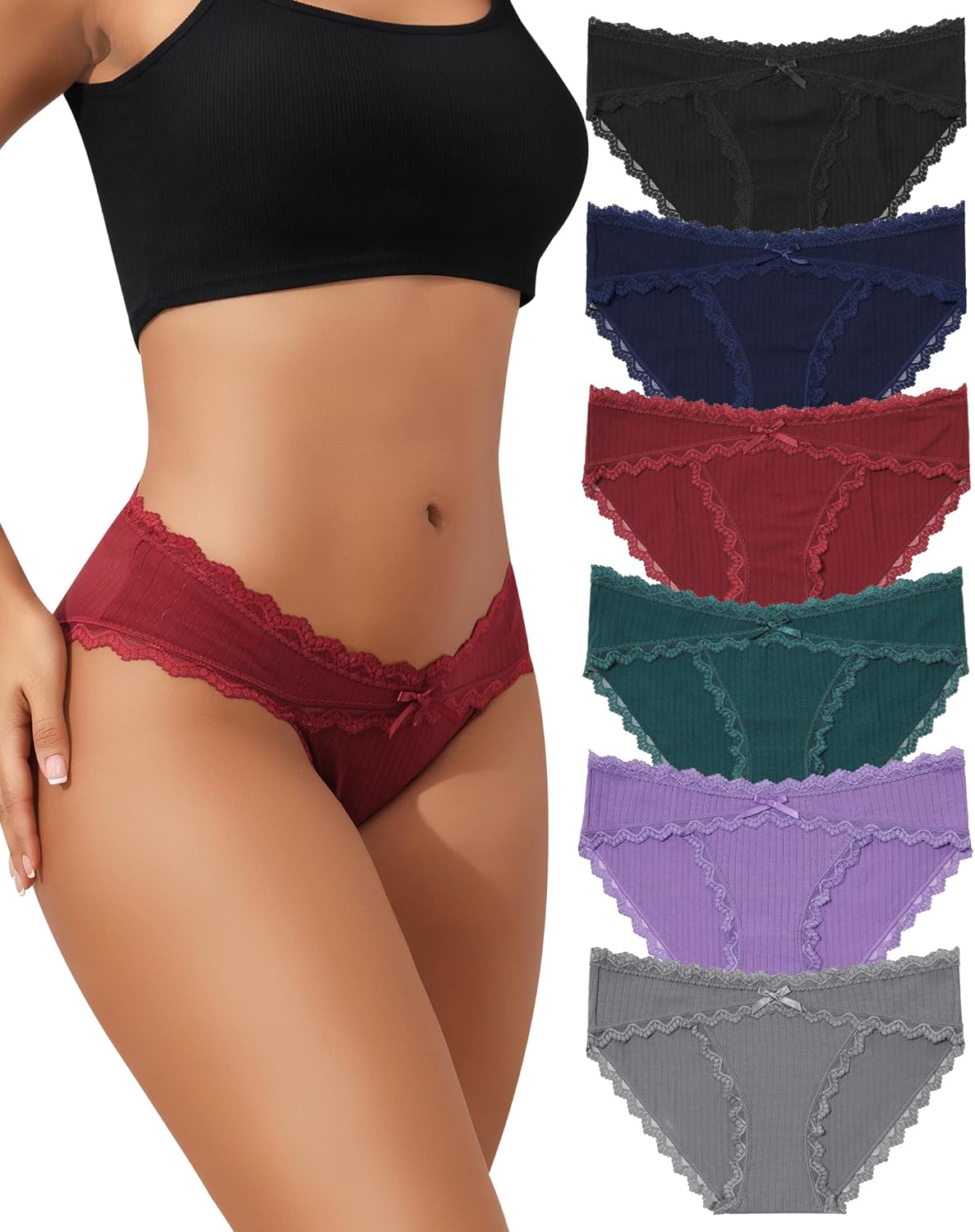 LEVAO Womens Underwear Cotton Cheeky Bikini Panties Lace Stretch Hipster Ladies...