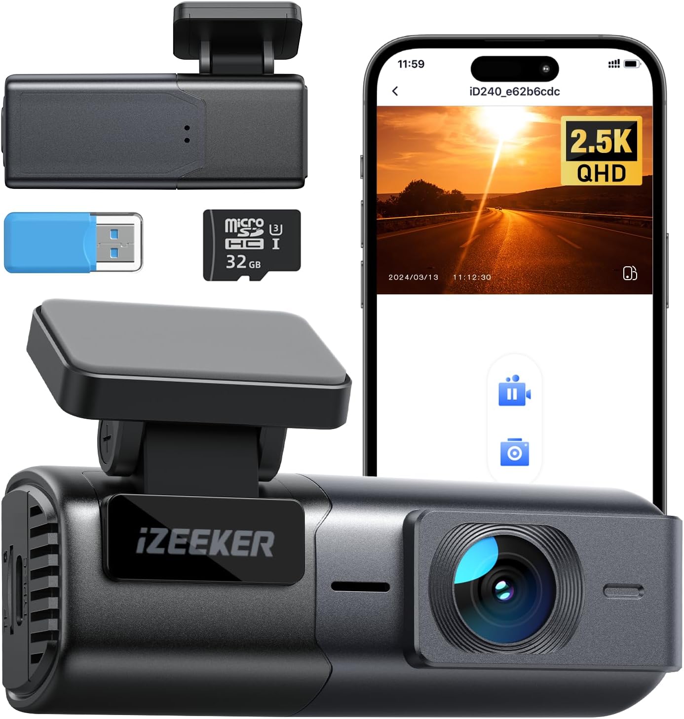 iZEEKER 1440P Dash Cam WiFi, 2.5K QHD Dashcam with Free 32GB Card, Mini Dash Cam...