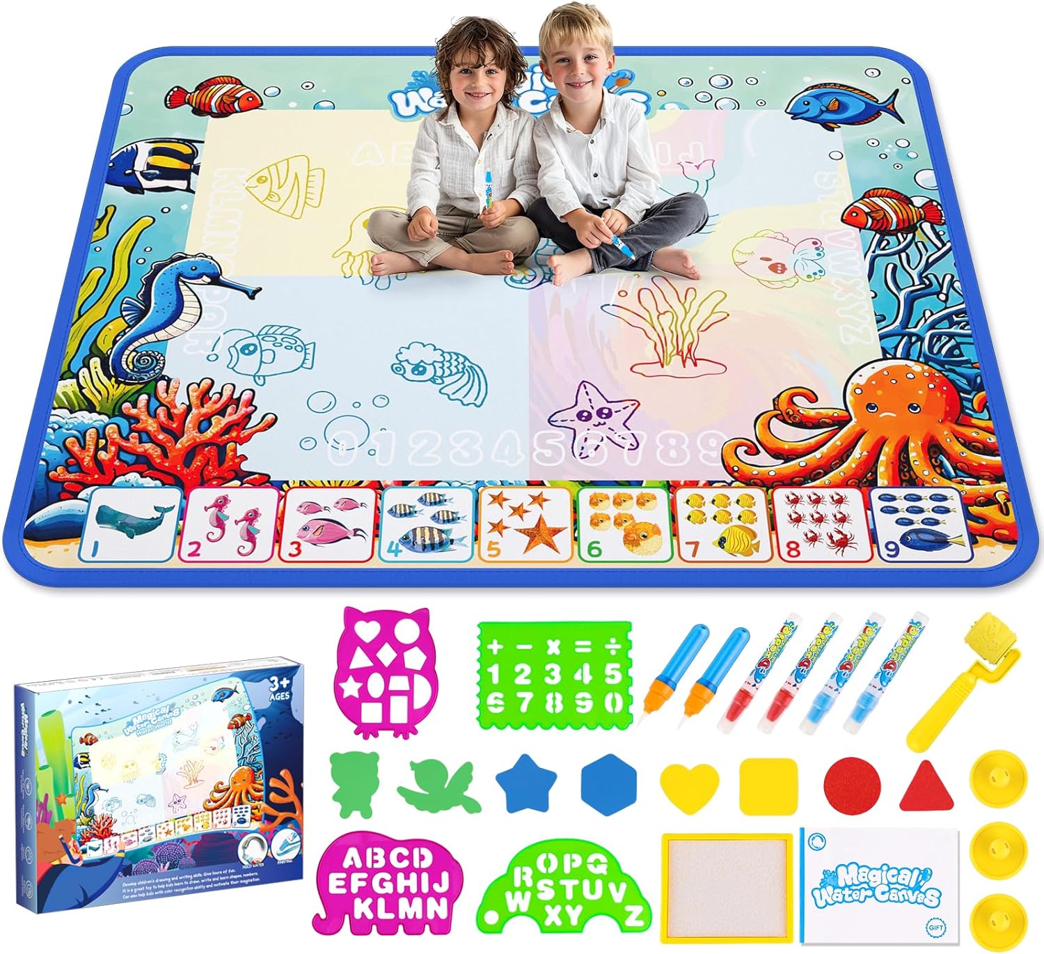 Water Doodle Mat,Kids Painting Mat, Toddlers Drawing Writing Toys,Reusable Color...