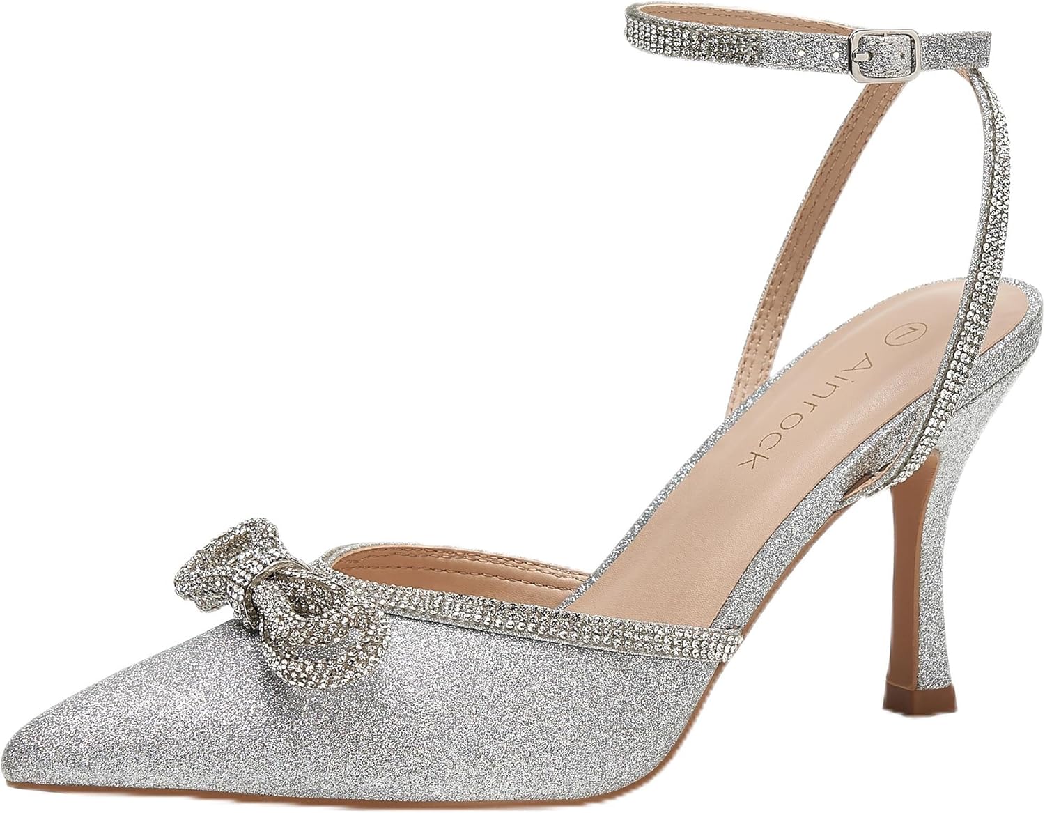 Women's Rhinestone Bow Heels Sparkly Wedding Closed Pointed Toe High Sexy Satin...