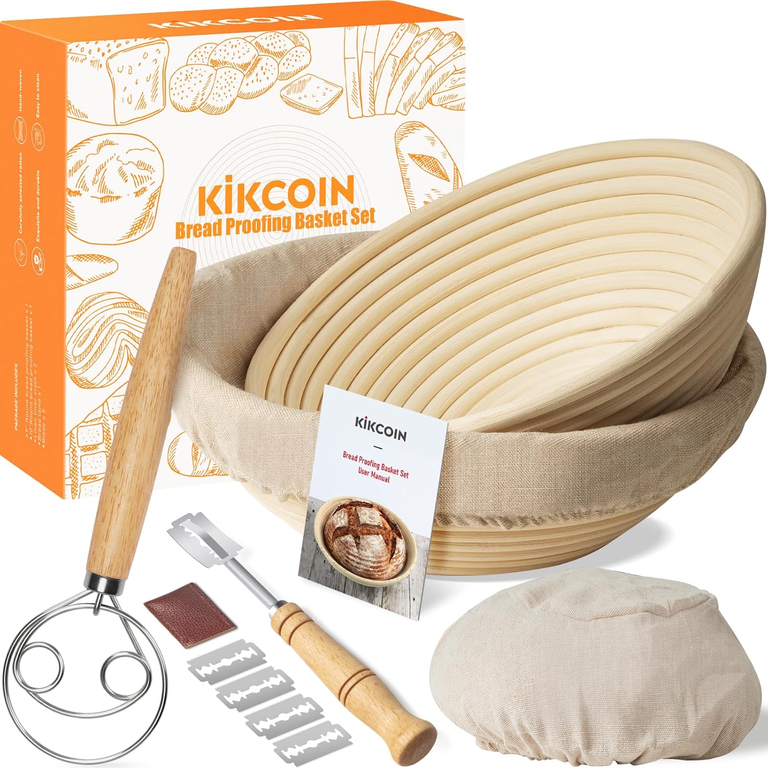 Bread Proofing Basket, Kikcoin Banneton Bread Proofing Basket Set of 2, 9 Inch &...
