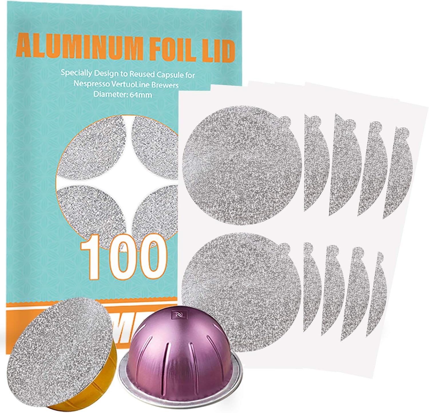 CAPMESSO Aluminum Foils Lids to Reuse Vertuoline Capsules Coffee Pods Compatible...