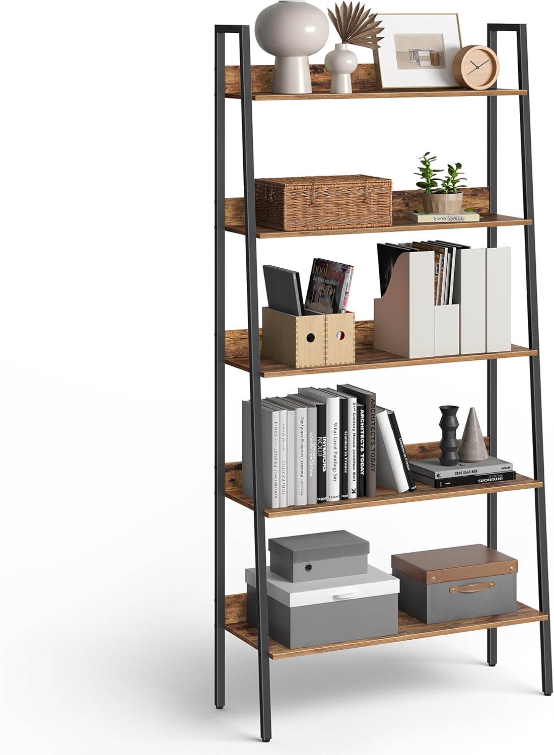VASAGLE LLS129B01 5 Tier Narrow Ladder Shelf for Home Office, Living Room, Bedro...