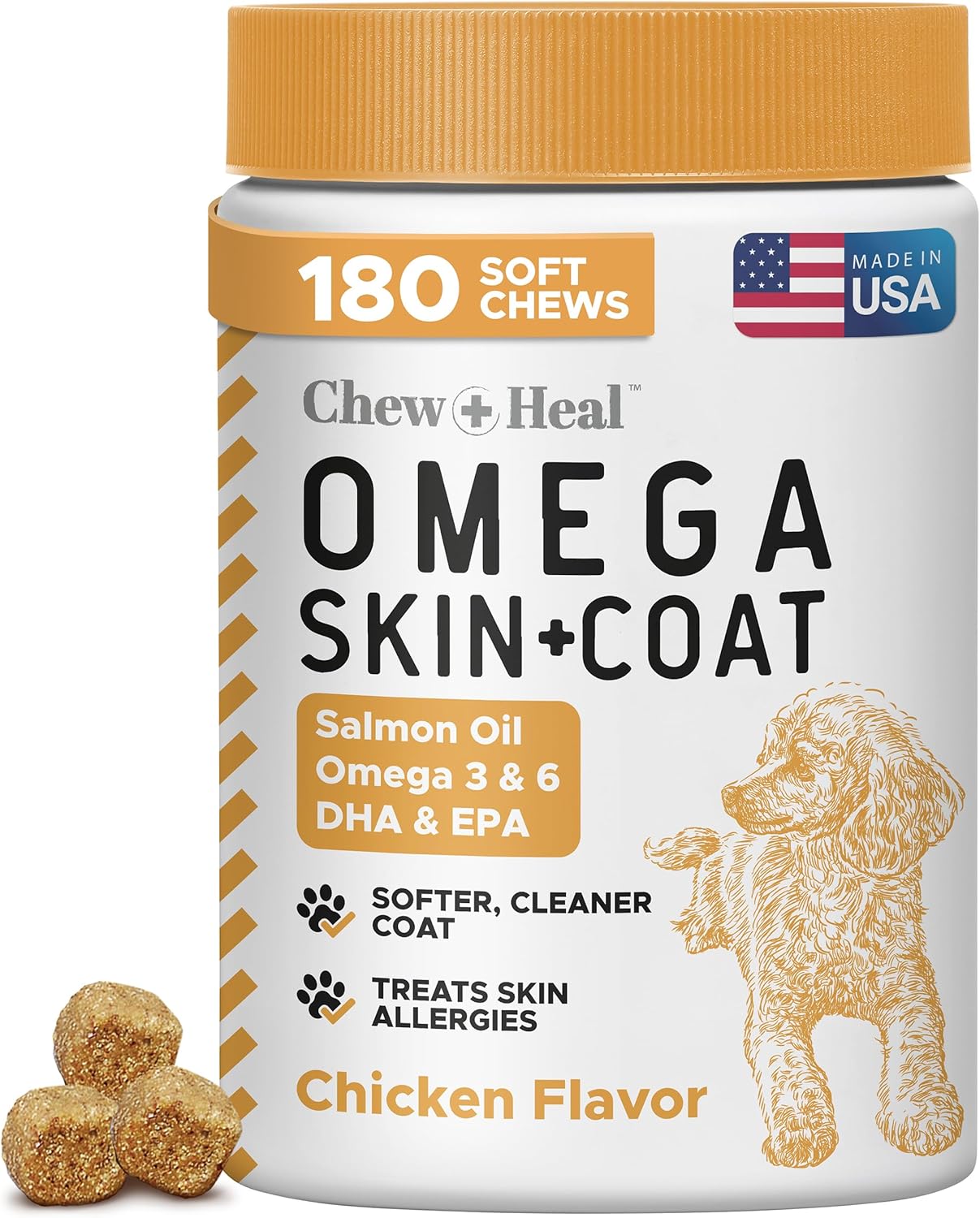 Salmon Oil for Dogs - 180 Soft Chew Omega Treats for Skin and Coat - Fish Oil Bl...