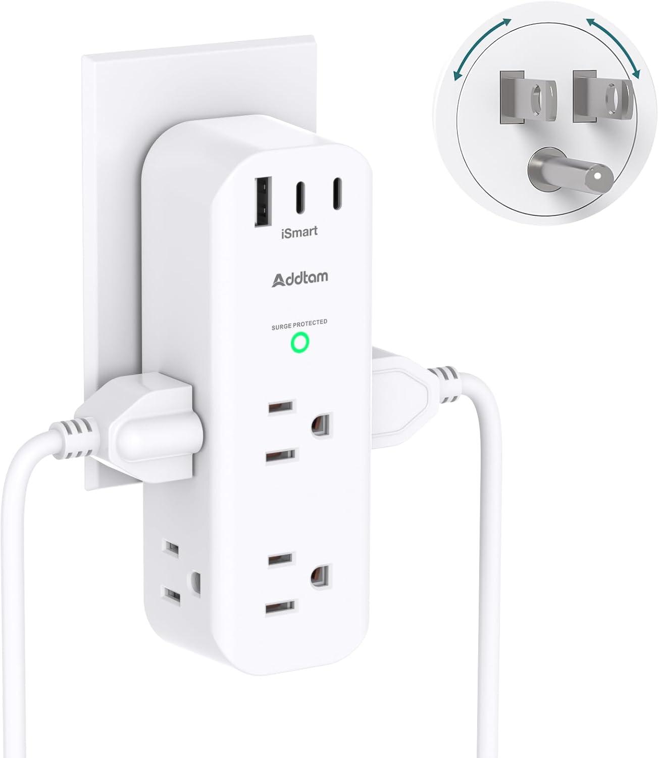 Surge Protector Wall Outlet Extender, Multi Plug Outlet with Rotating Plug, 6 AC...