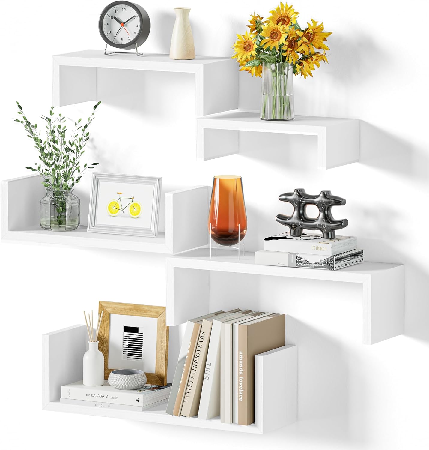 SRIWATANA Floating Shelves for Wall Set of 5, Wooden Wall Shelves for Wall Decor...