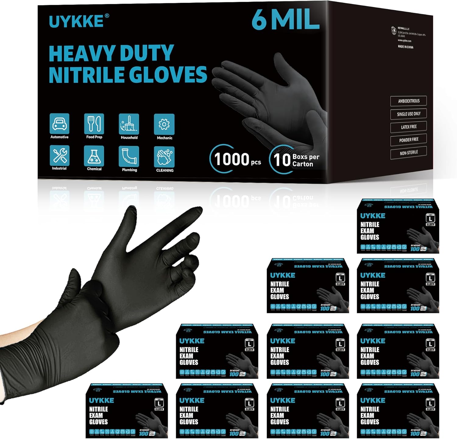HEAVY DUTY 6 Mil Black Nitrile Disposable Gloves Latex Free Cleaning Mechanic Fo...
