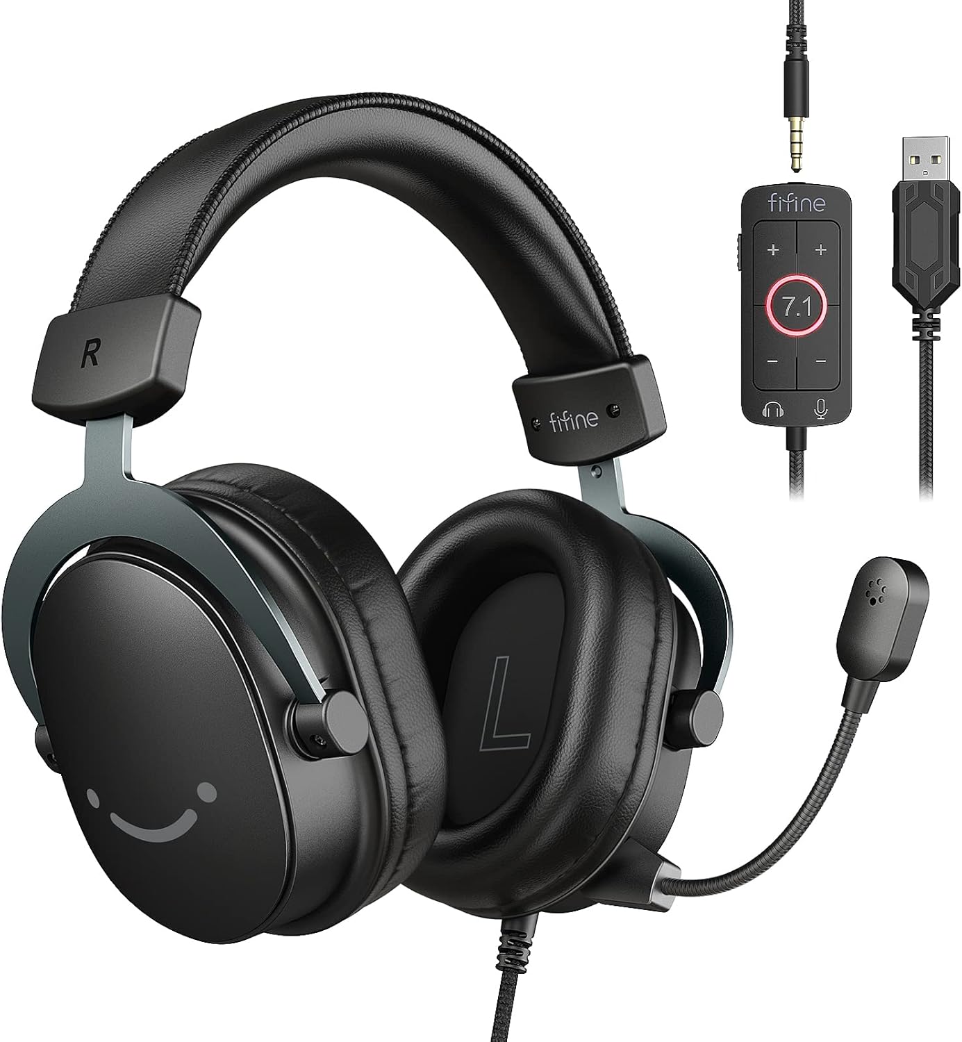 FIFINE PC Gaming Headset, USB Headset with 7.1 Surround Sound, Detachable Microp...