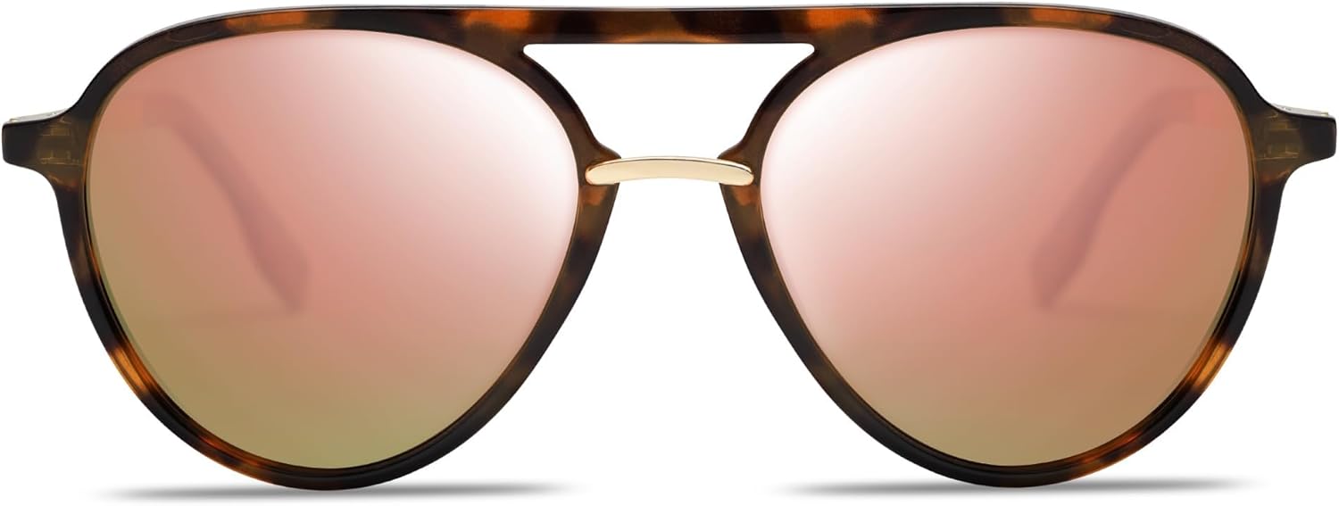SOJOS Retro Aviator Polarized Sunglasses for Women Men Double Bridge Ladies Shad...