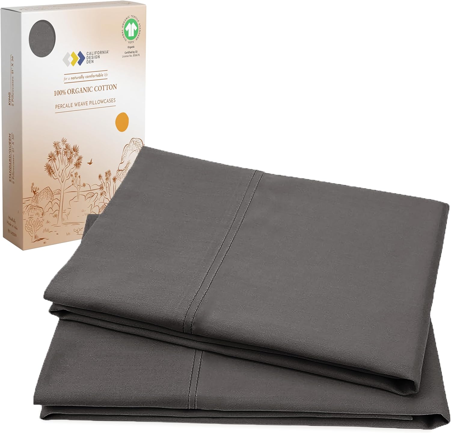 California Design Den 100% Organic Cotton Pillow Cases Queen/Standard Set of 2,...