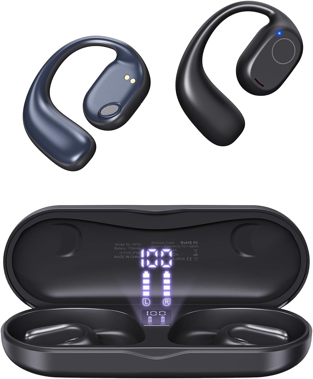 Open Ear Headphones, Wireless Earbuds 40H Playtime Air Conduction Headphones wit...