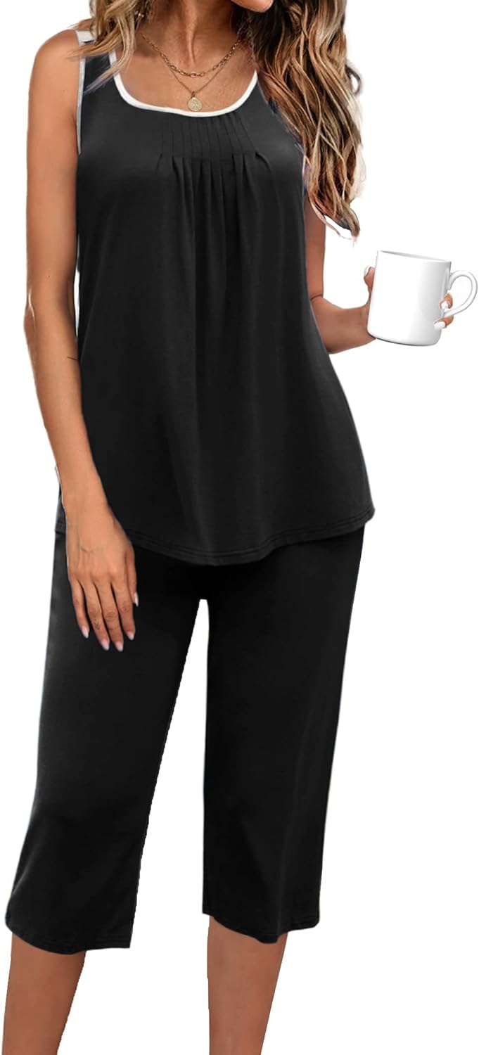 Ekouaer Capri Pajama Sets for Women 2 Piece Soft Cute Pjs Round Neck Sleeveless...