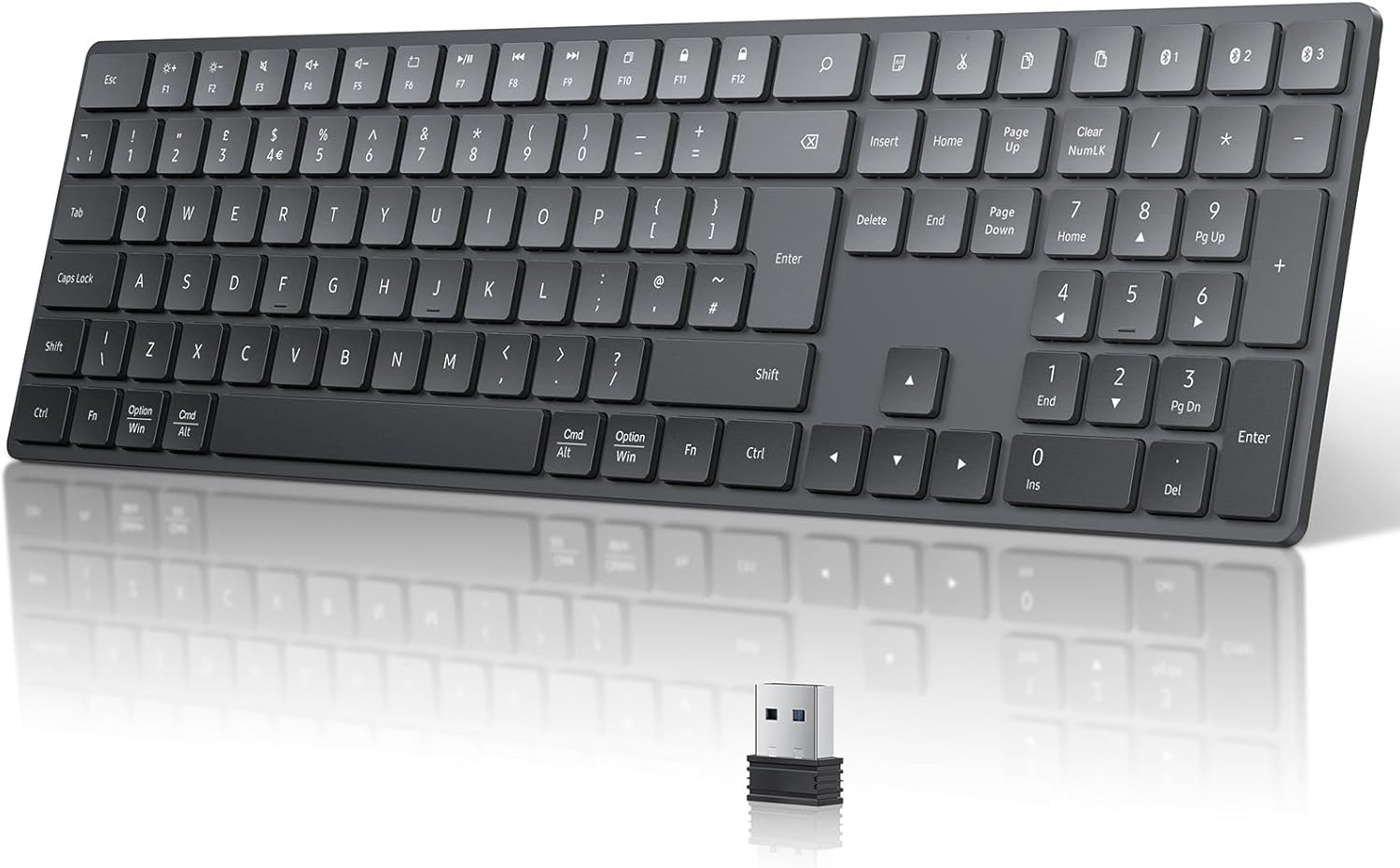 TECURS Wireless Keyboard Bluetooth Keyboard, 2.4G-USB for Windows/Mac, UK Layout...