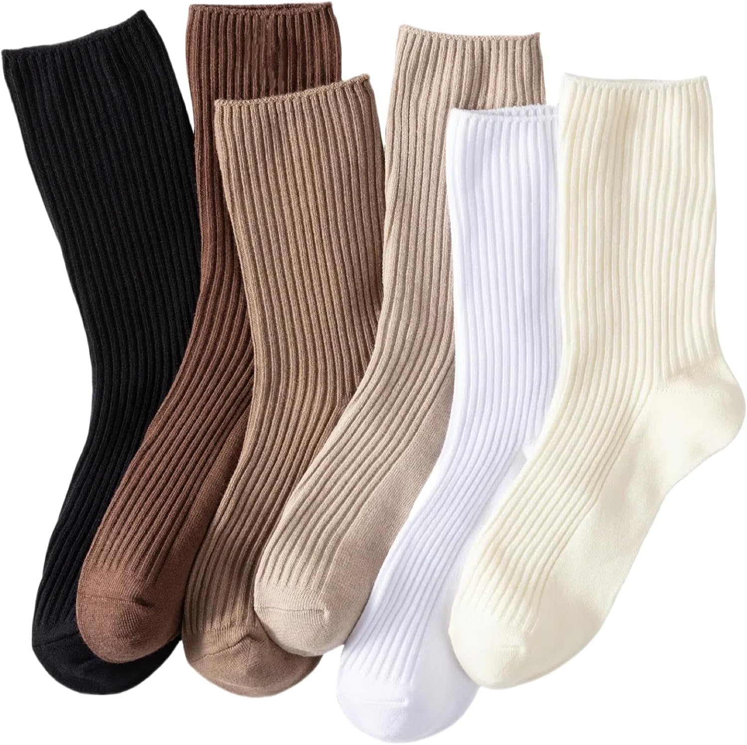 Losa Kute 6 Pairs Fall Socks Cotton Long Warm Crew Socks Cute Aesthetic Cute Slo...