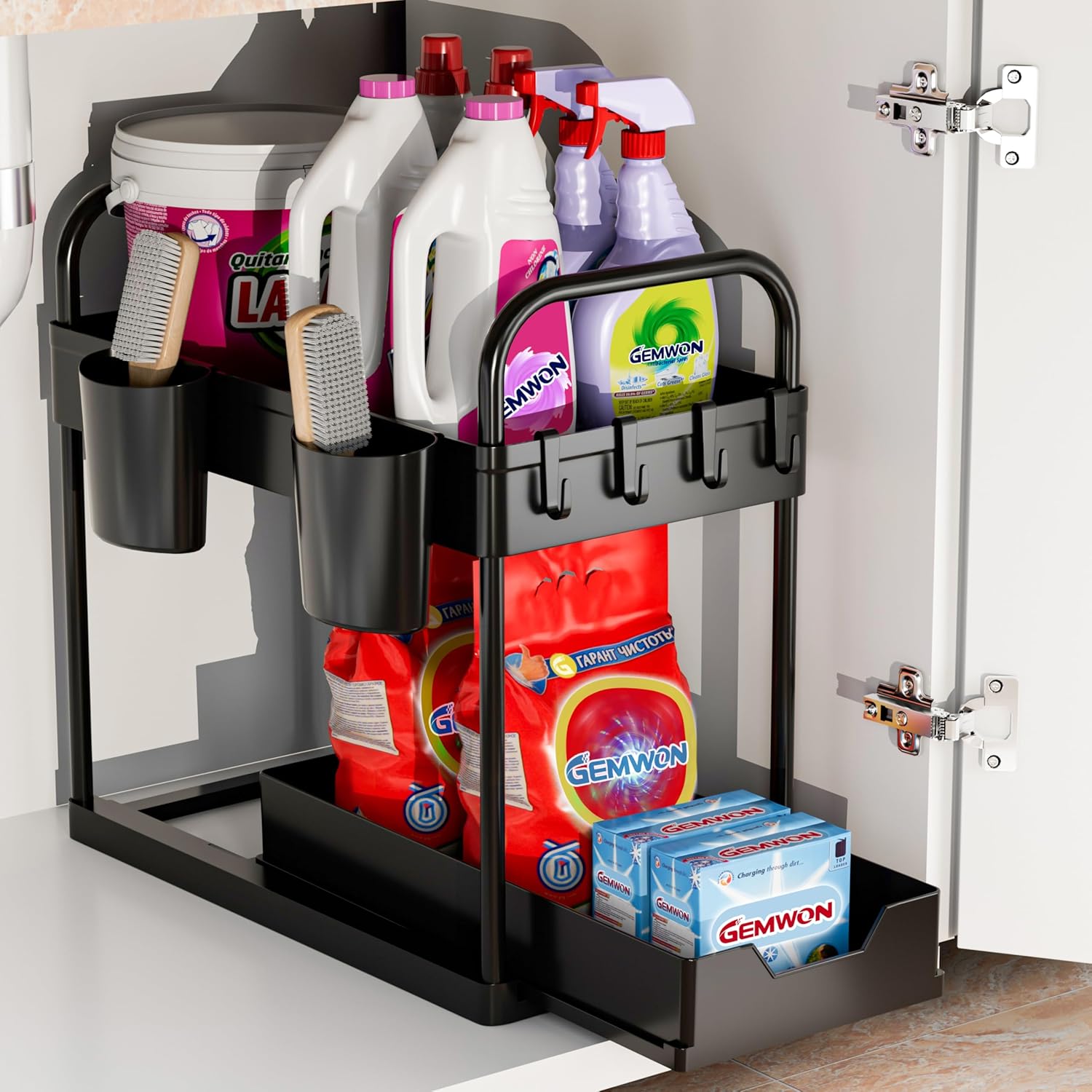 GEMWON Under Sink Storage Kitchen Organiser, 2 Tier Sliding Kitchen Storage Unde...