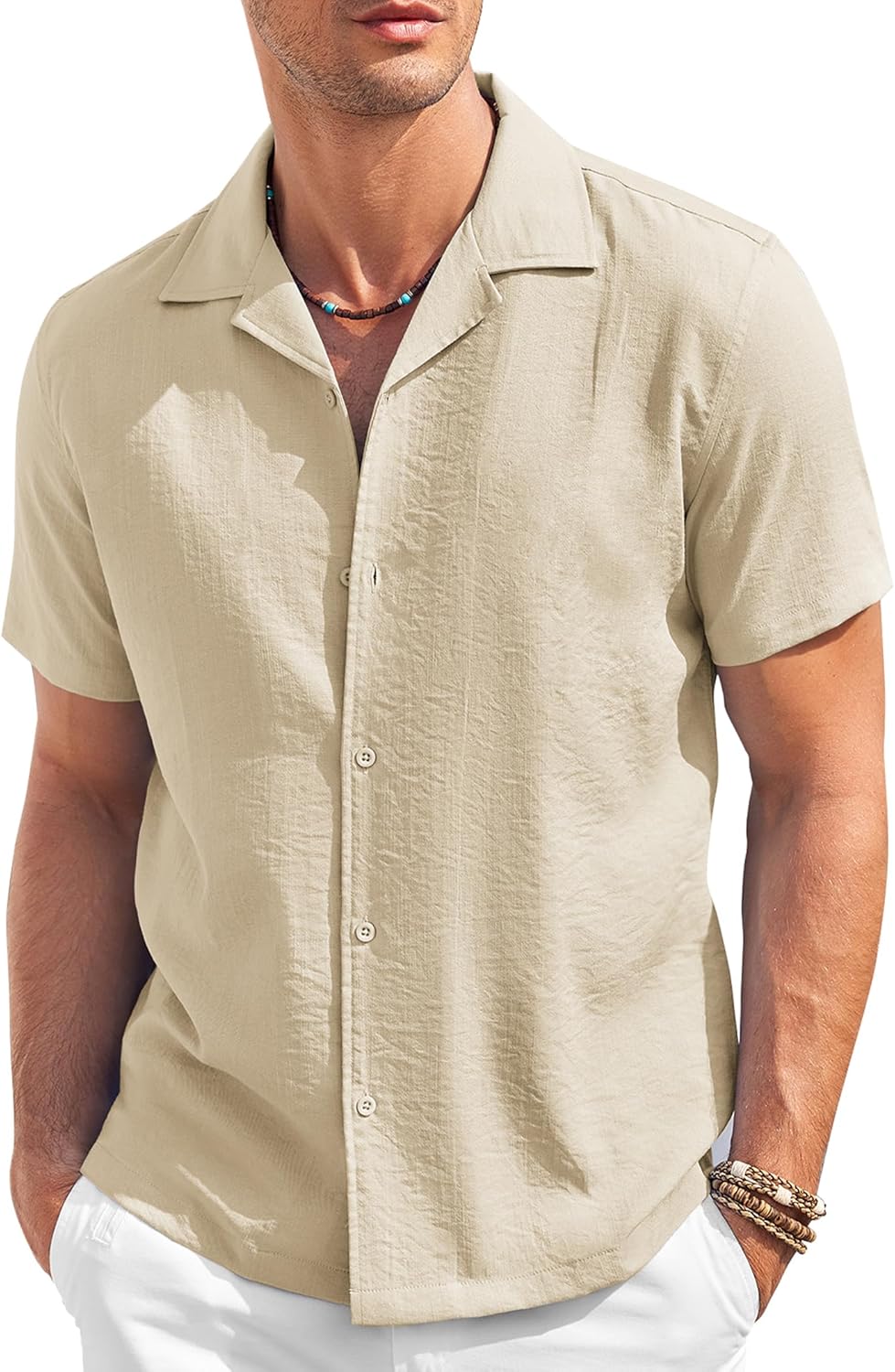 COOFANDY Men's Casual Button Down Shirt Short Sleeve Textured Summer Cuban Beach...