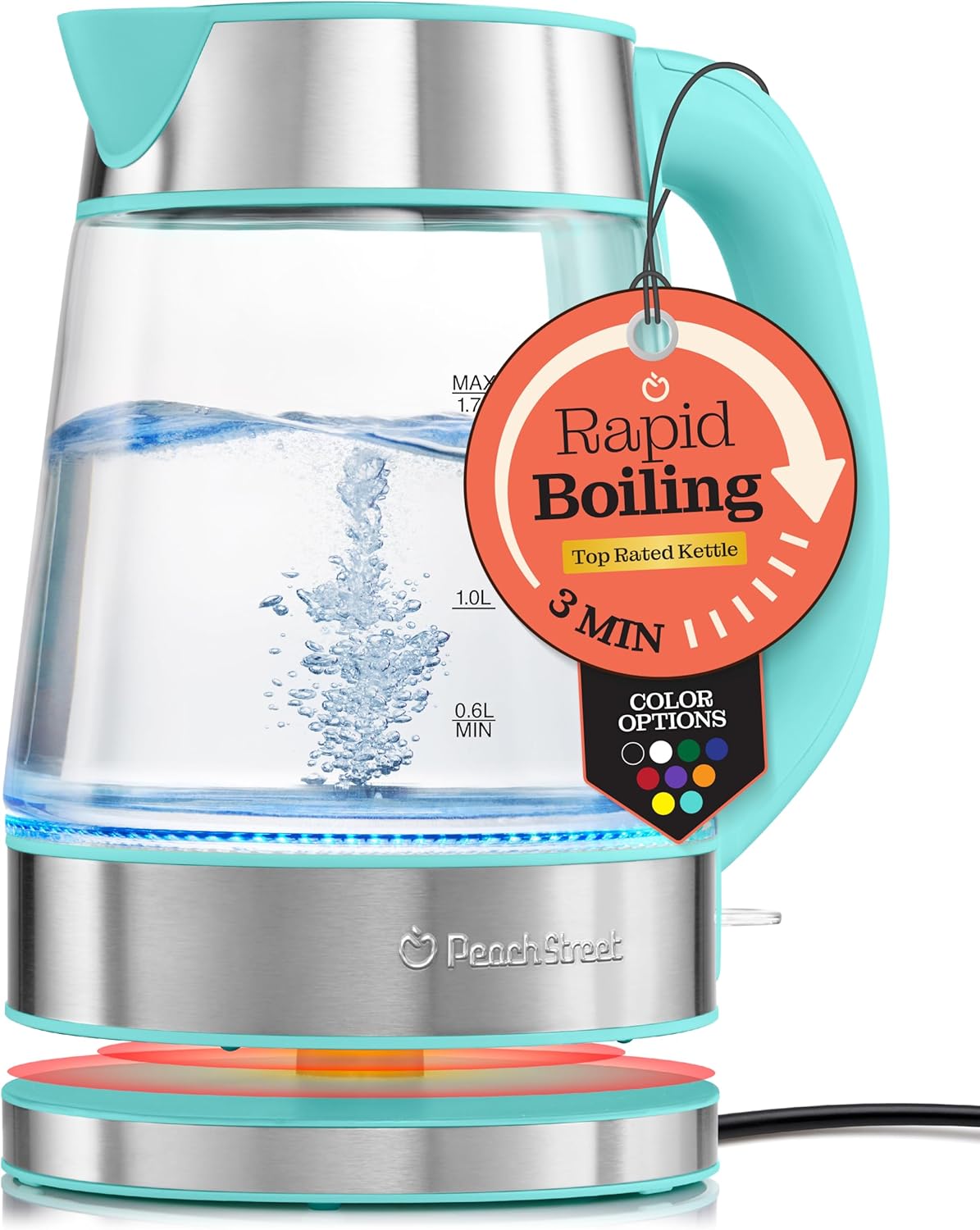 Speed-Boil Water Electric Kettle, 1.7L 1500W, Coffee & Tea Kettle Borosilicate G...
