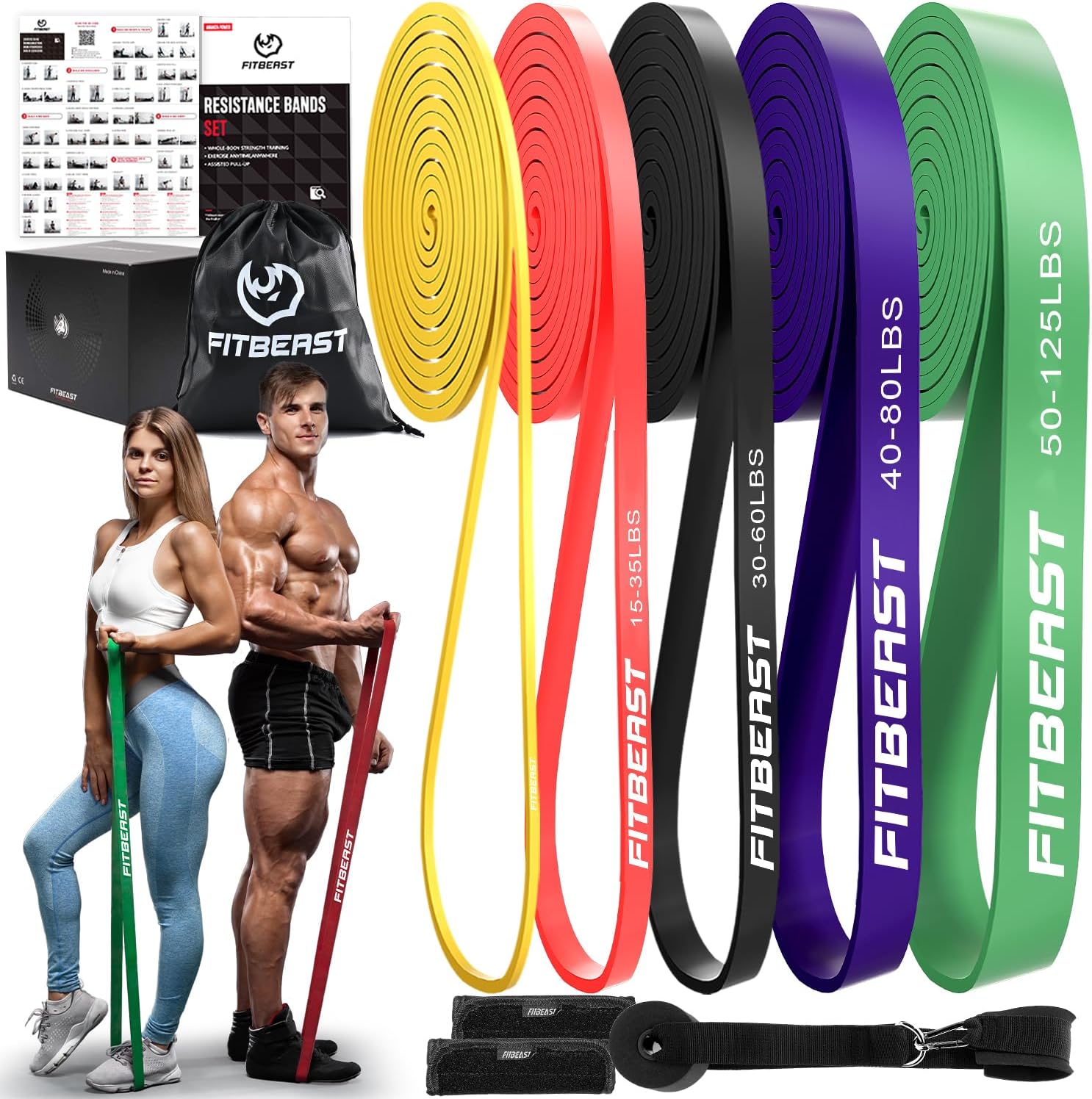 FitBeast Resistance Bands Set, 6 Different Levels, Pull Up Assist Bands for Stre...