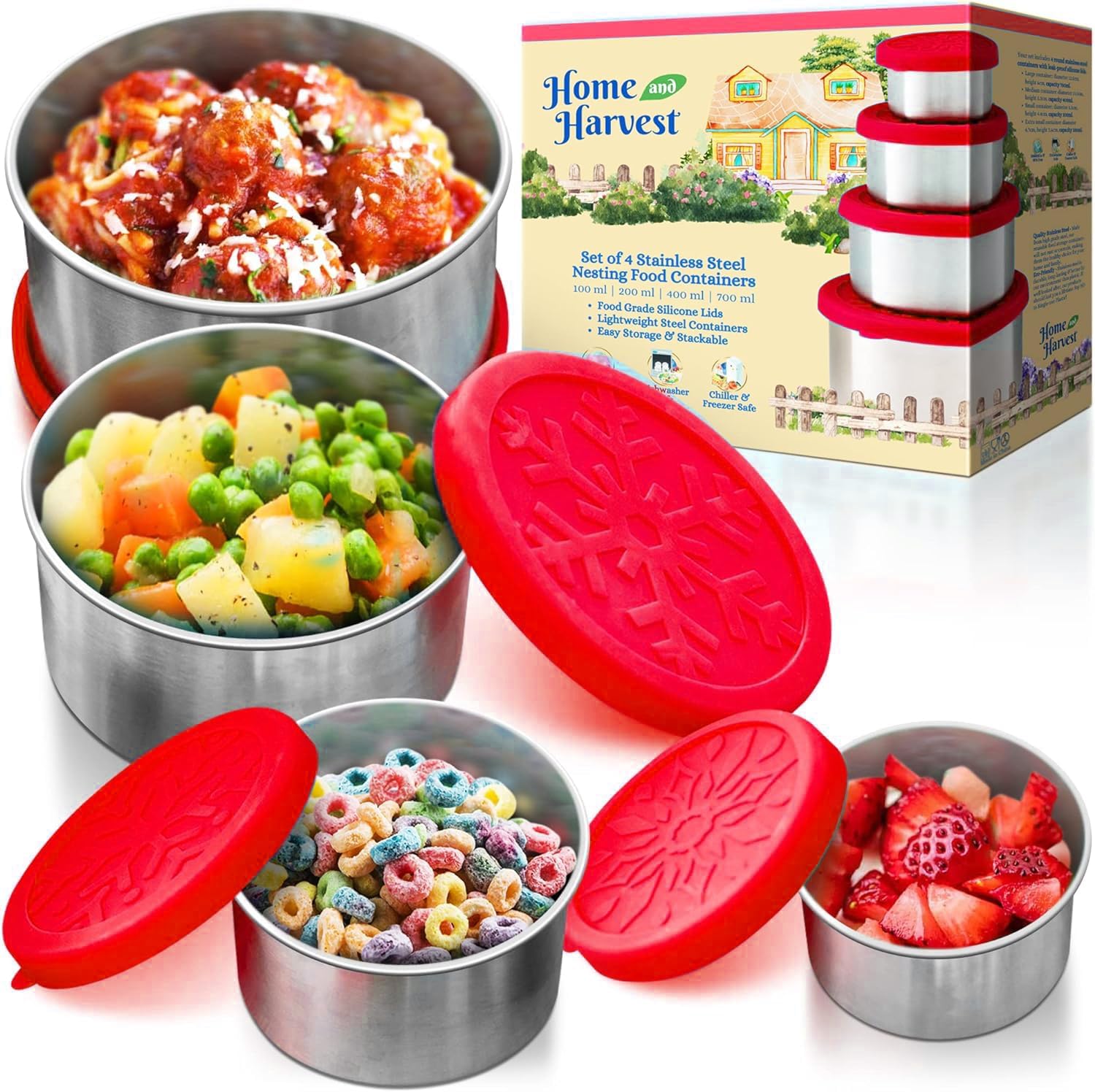 Stainless Steel Lunch Box For Kids, Special Metal Snack Containers with Lids, Af...