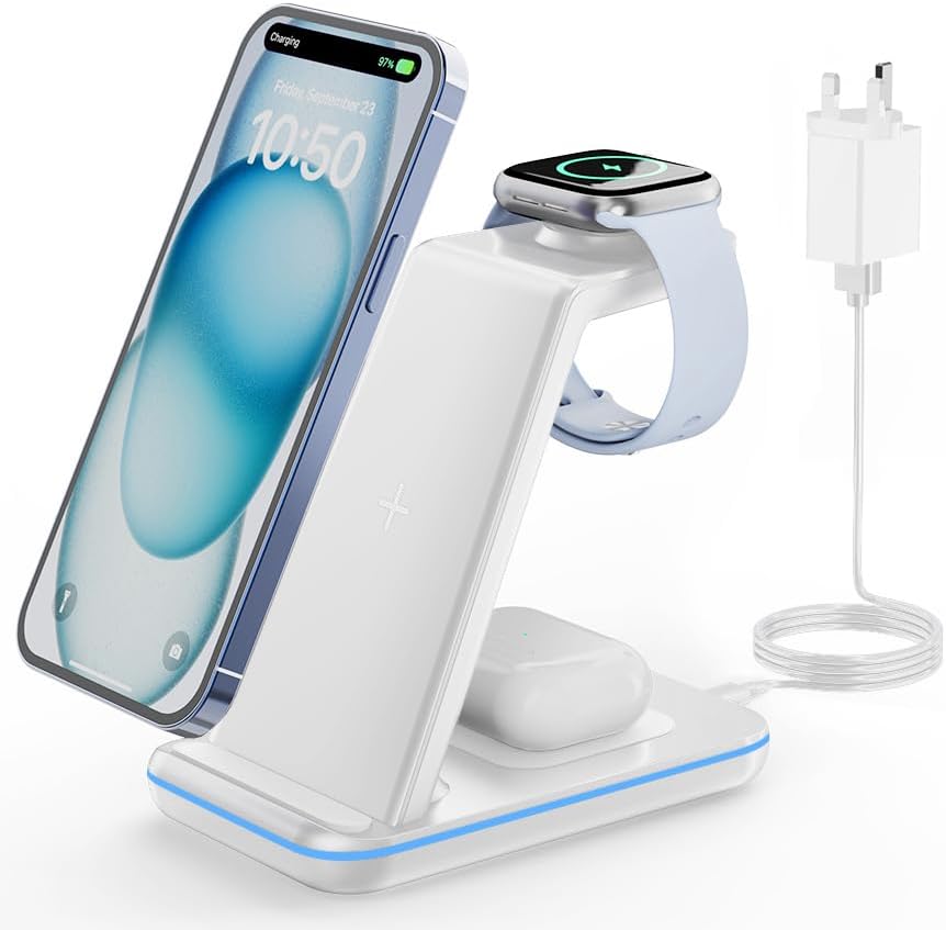 GEEKERA Wireless Charger Stand, 3 in 1 Wireless Charging Station for iPhone 16/1...