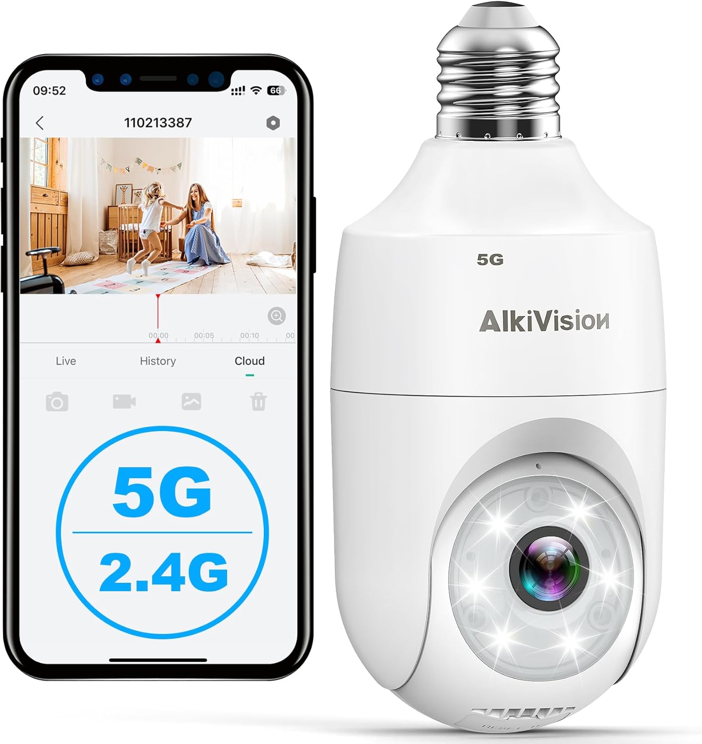 2K Light Bulb Security Camera - 5G&2.4GHz Dual Bands 360° Motion Detection Camer...