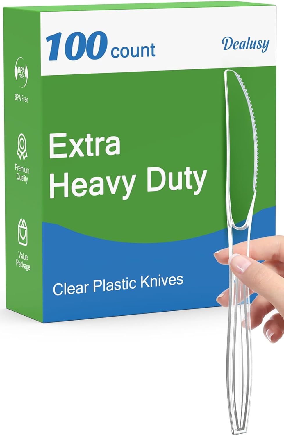 100 Count Extra Heavy Duty Clear Plastic Knives Disposable, BPA-Free, Heat Resis...