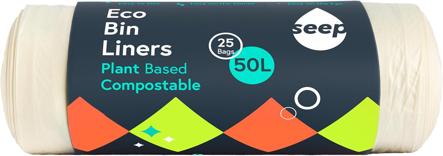 SEEP Compostable 50 Litre Bin Bags x 25 - Eco Friendly Bin Liners - Large Kitche...