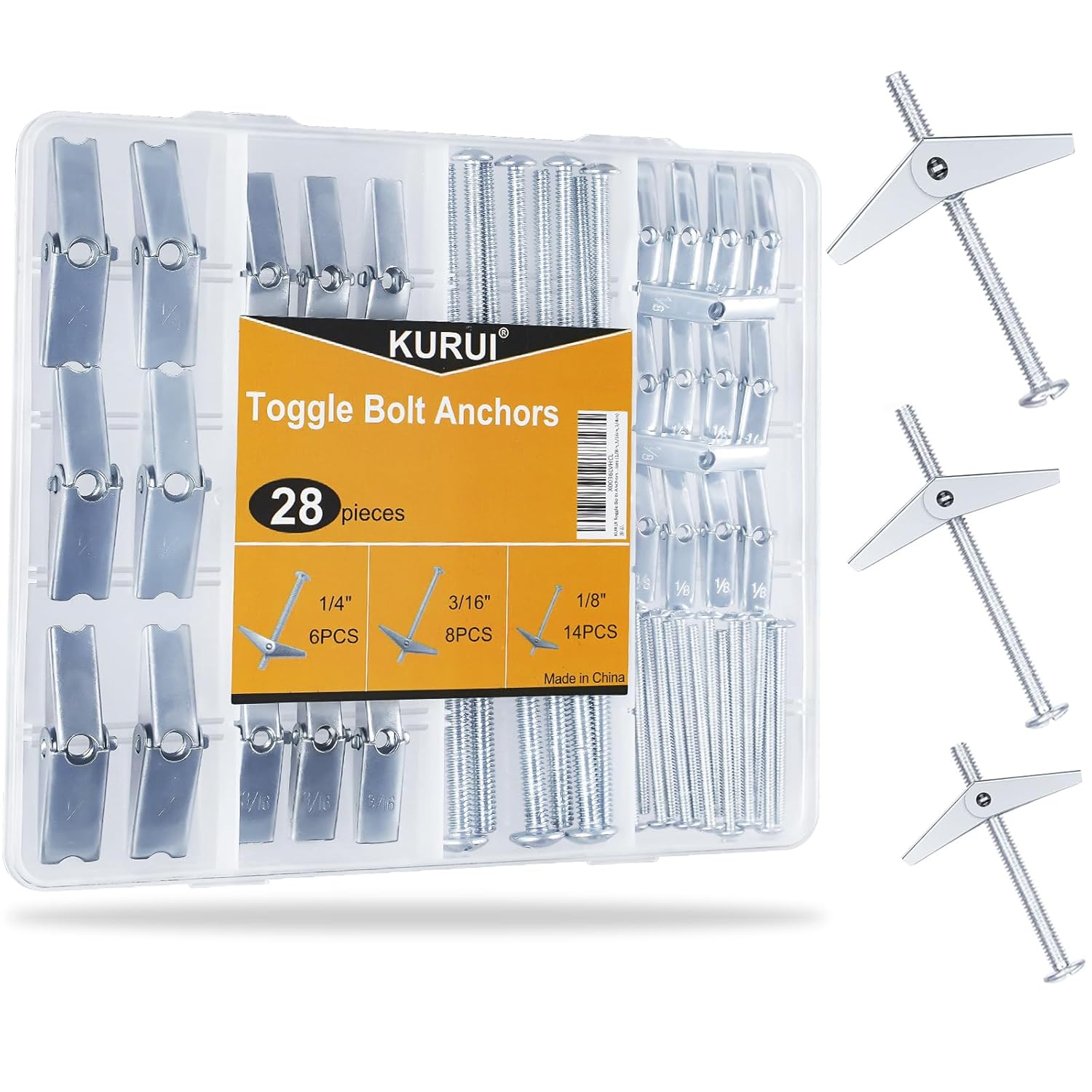 KURUI 28Pcs Heavy Duty Hollow Wall Anchors for Drywall Ceiling, Toggle Bolts and...