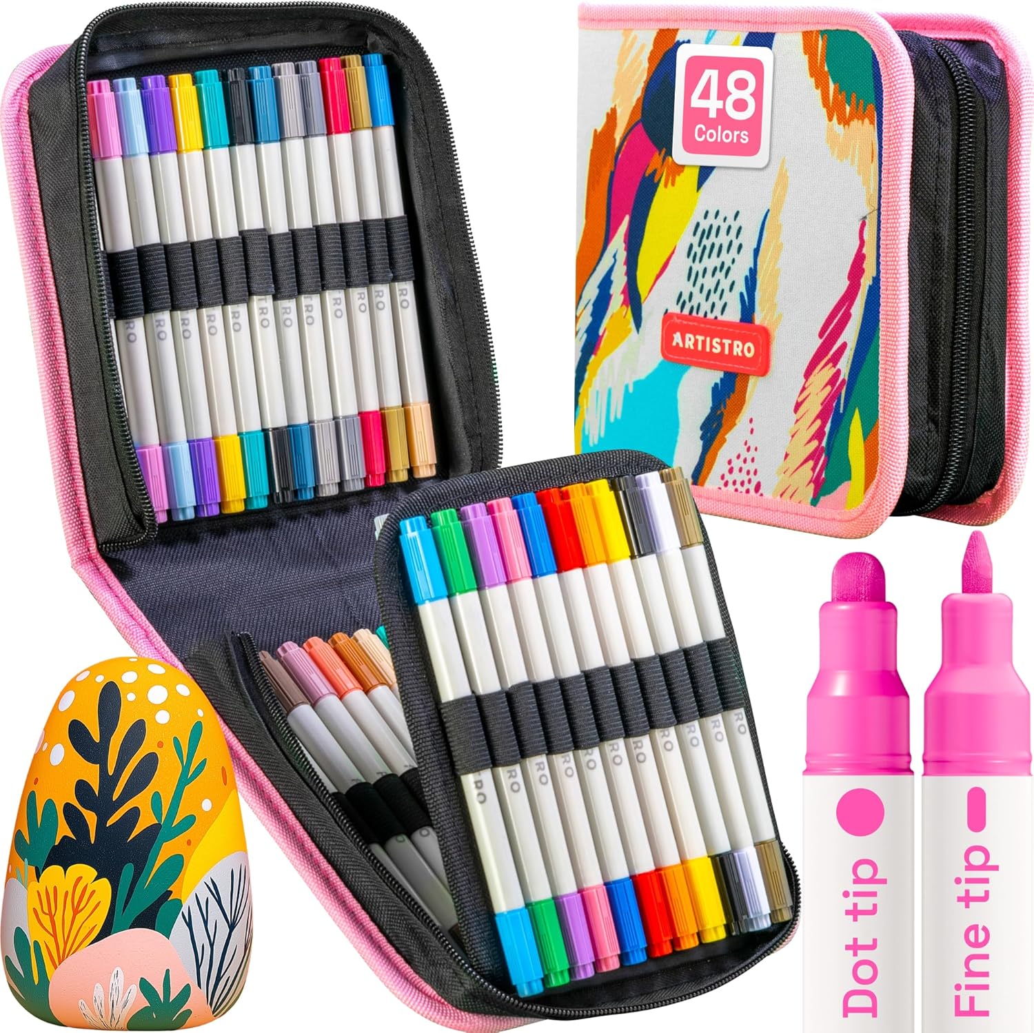 ARTISTRO 48 Colors Acrylic Paint Pens, Art Set Acrylic Paint Markers Dual Tip (F...