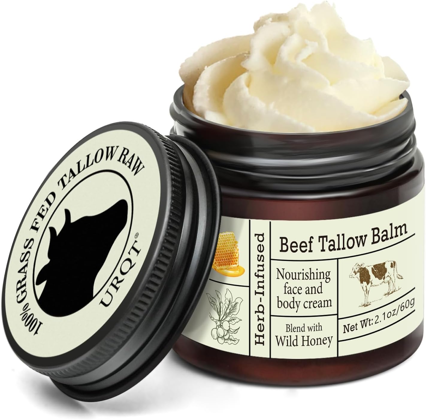 Beef Tallow Honey Balm – Beef Tallow for Skin, Deeply Nourishing Organic Grass F...