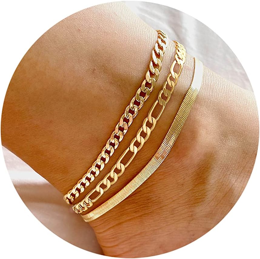 DEARMAY Gold Ankle Bracelets Set for Women Waterproof, 14K Gold Anklets for Wome...