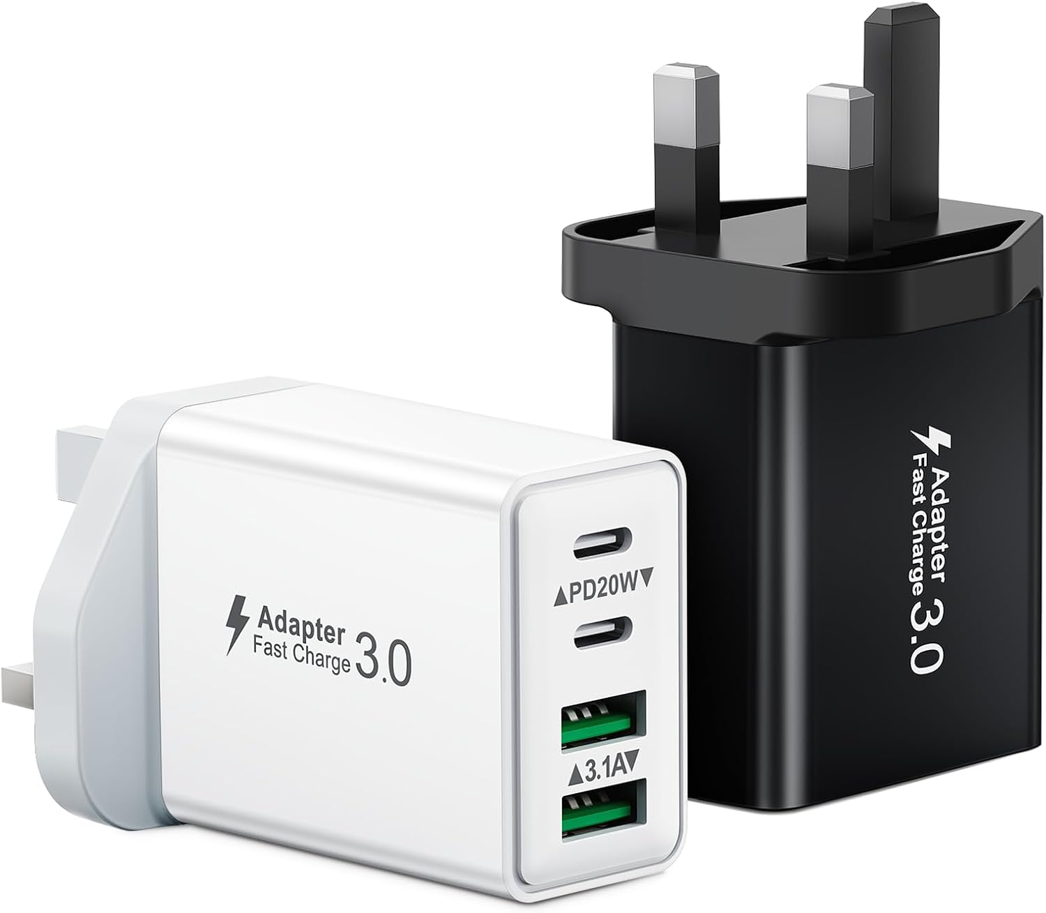 2-Pack USB C Plug, 40W 4-Port USB Plug Fast Charger Multi USBC Plug UK Dual PD P...