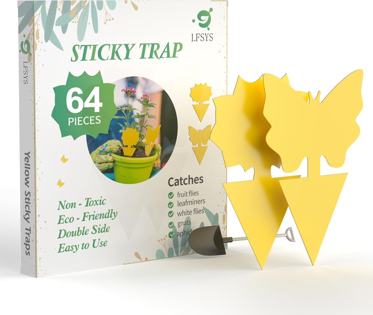 64 Pcs Sticky Traps for gnat, Yellow Stick Traps for Plants, Fungus gnat Traps D...