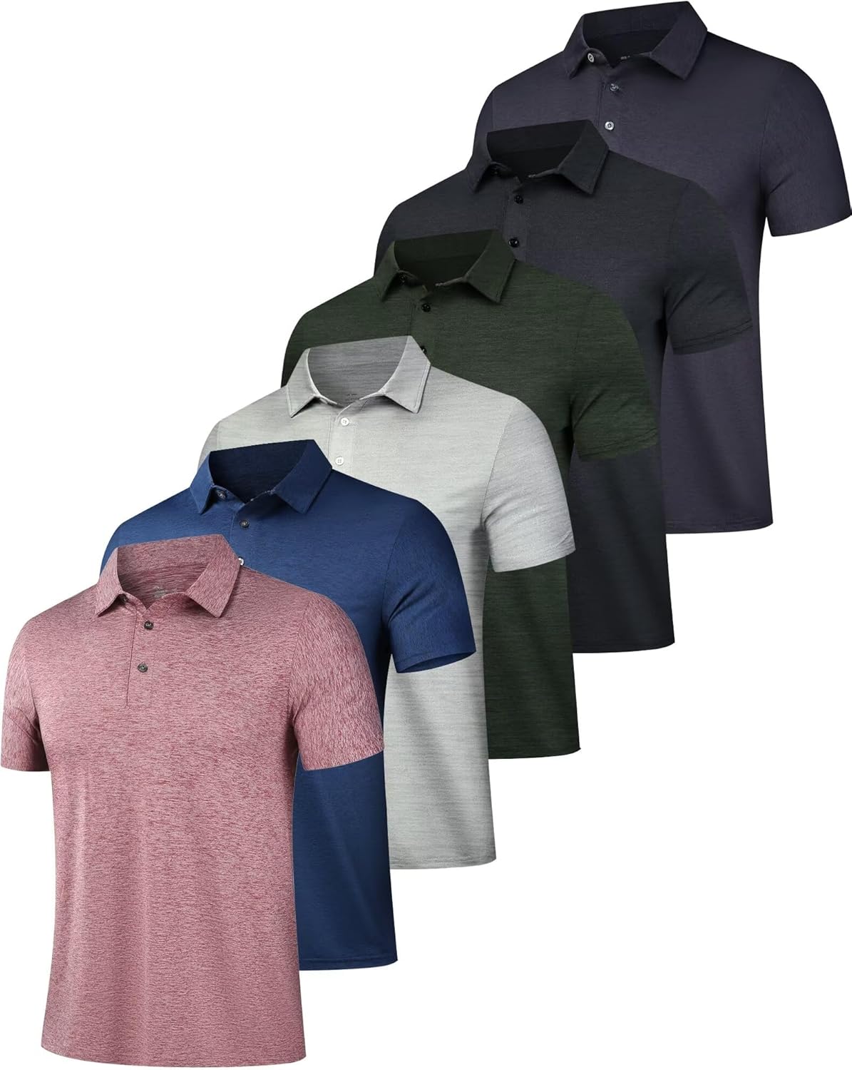 OYGSieg 6 Pack Mens Polo Shirts Performance Short Sleeve Golf Shirt Moisture Wic...