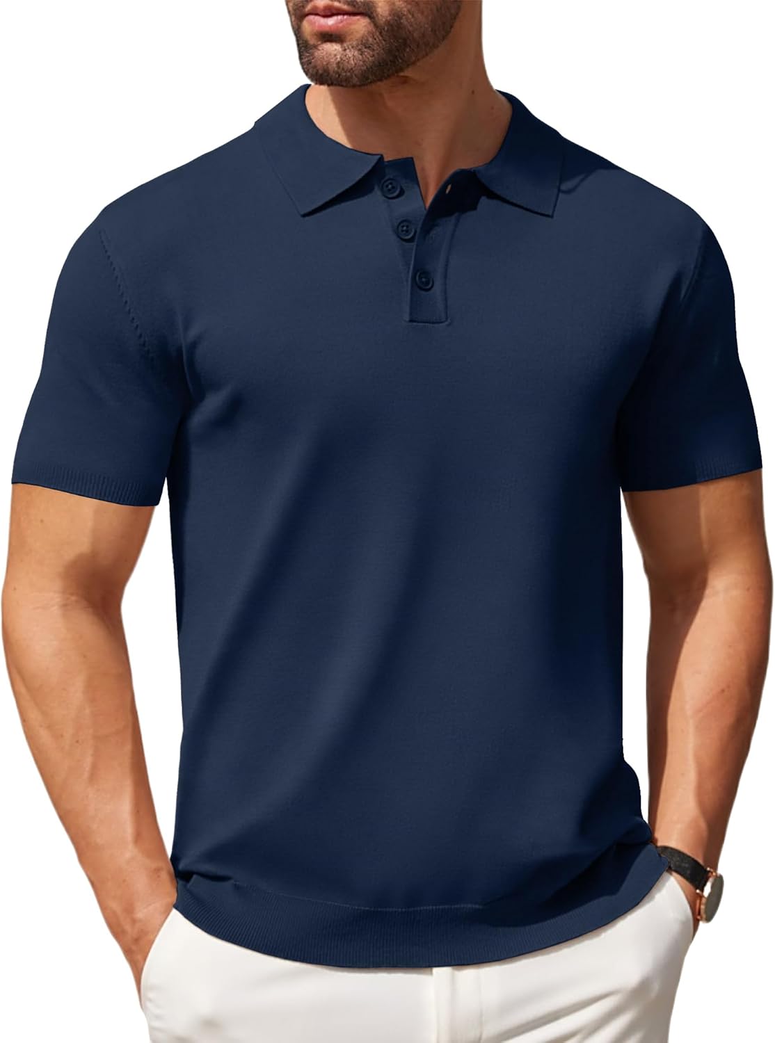 COOFANDY Mens Knit Polo Shirts Casual Short Sleeve Button Down Polo Shirt Classi...