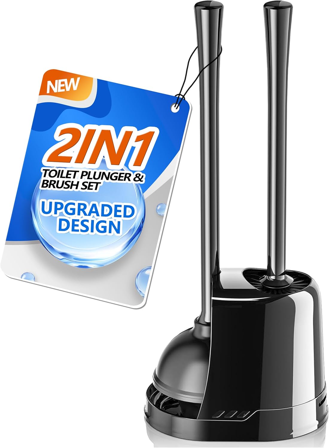 Toilet Plunger and Brush, Bowl Brush and Heavy Duty Toilet Plunger Set with Vent...