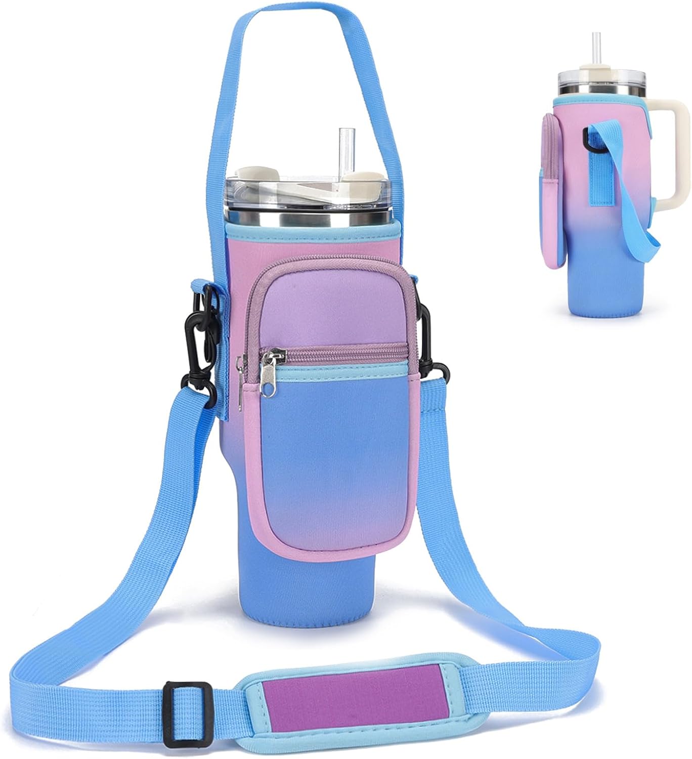 Water Bottle Carrier Bag for Stanley 40/30 oz Tumbler with Phone Pocket Neoprene...