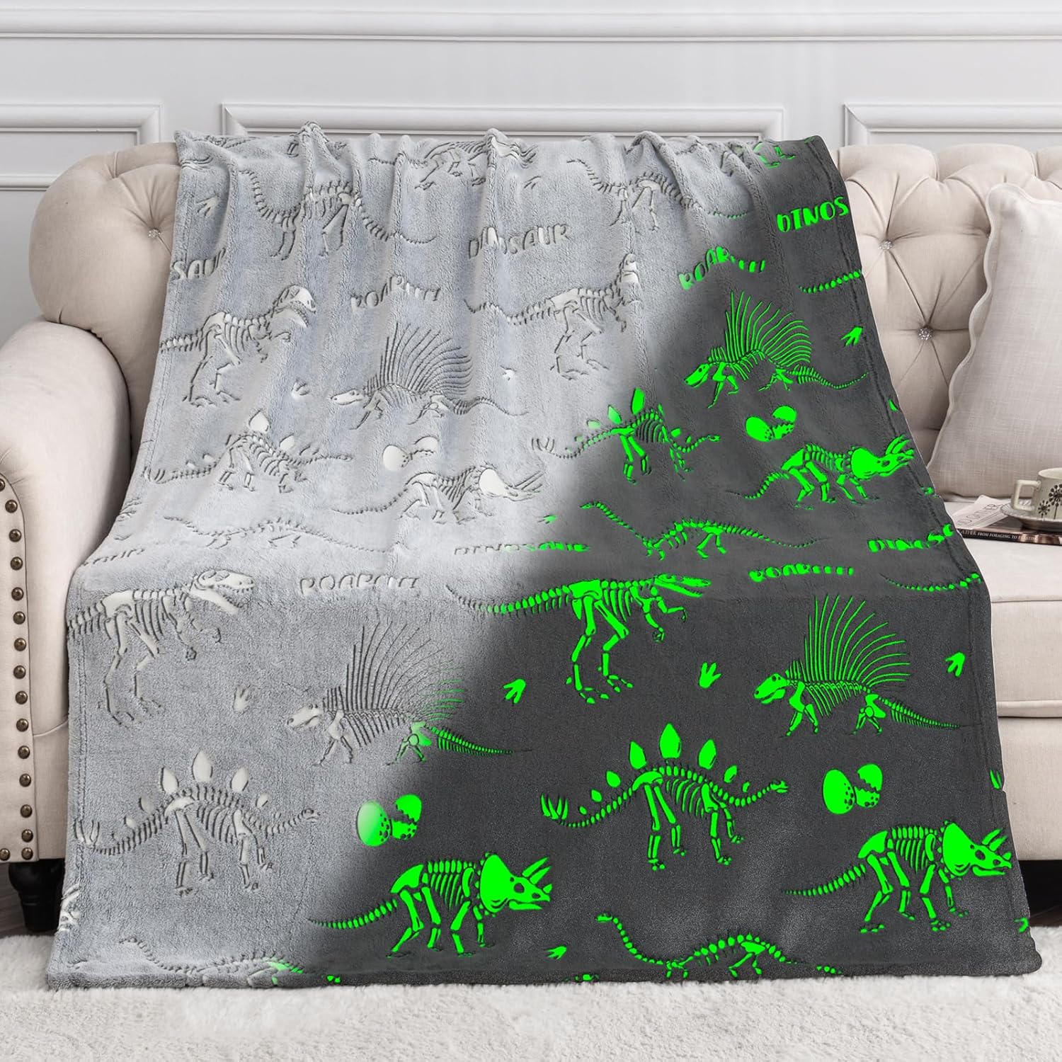Dinosaur Gifts Toys for Kids Boys - Dino Glow in The Dark Blanket Christmas Birt...