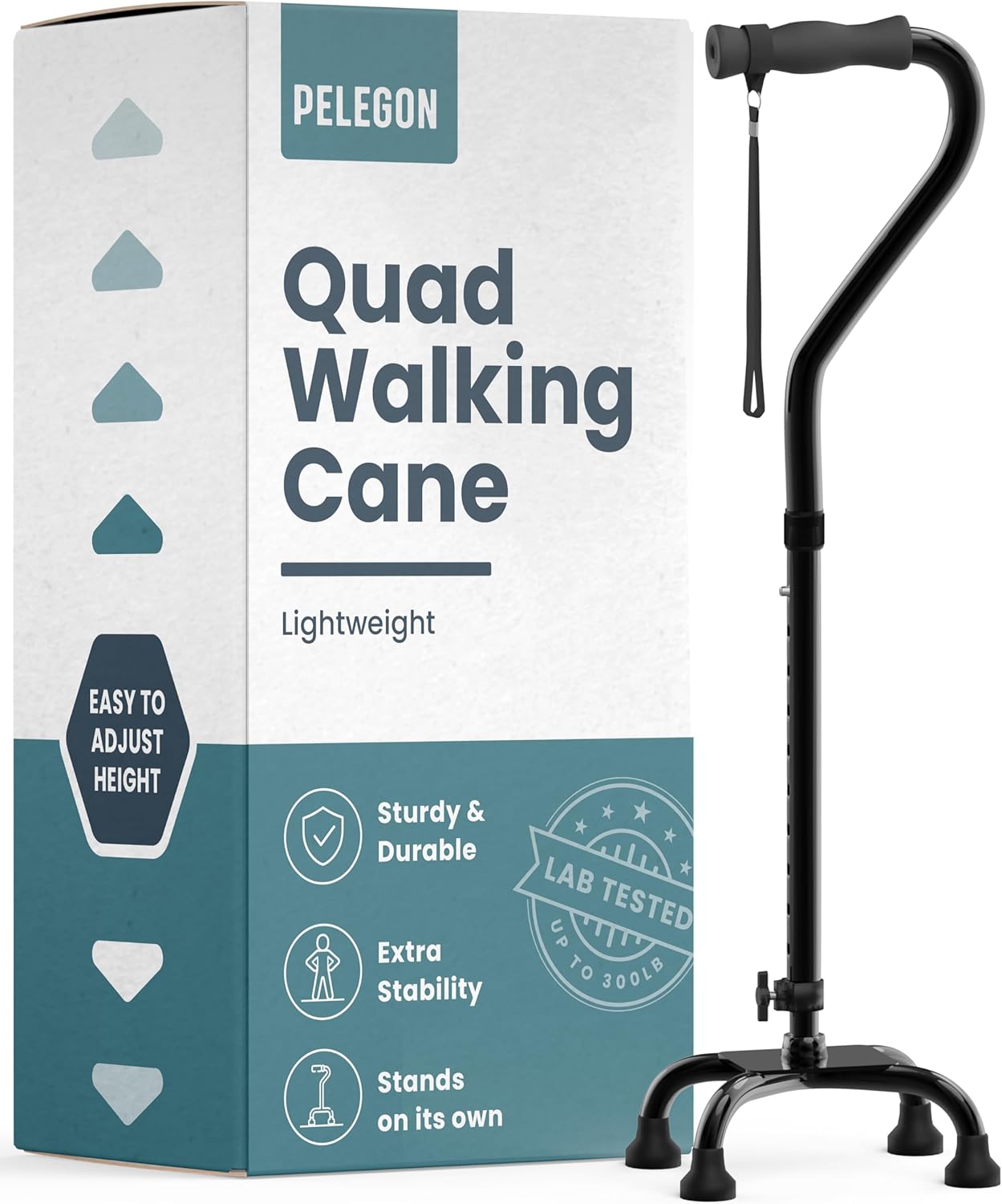 Quad Cane (300 lb) - Adjustable Walking Cane with A Large 4 Pronged Base for Ext...