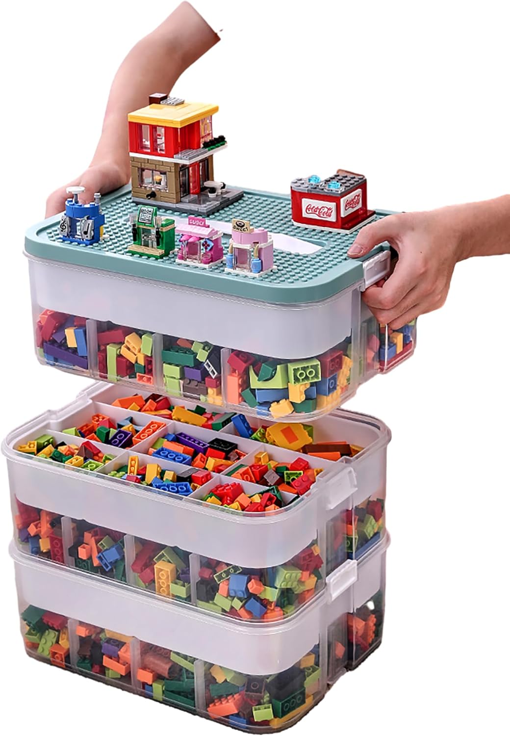 Storage Boxes with Lids for Lego Cube Kids Toy Box 3 Layers Stackable Plastic Dr...
