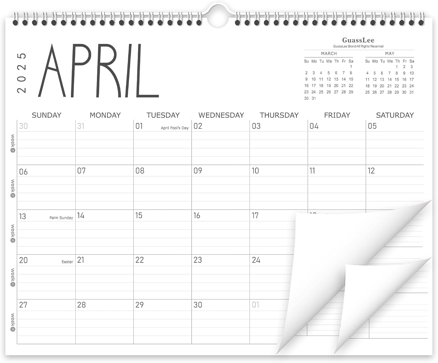 GuassLee 2025 Wall Calendar - 12 Monthly Calendar from Apr. 2025 to Mar. 2026, 1...