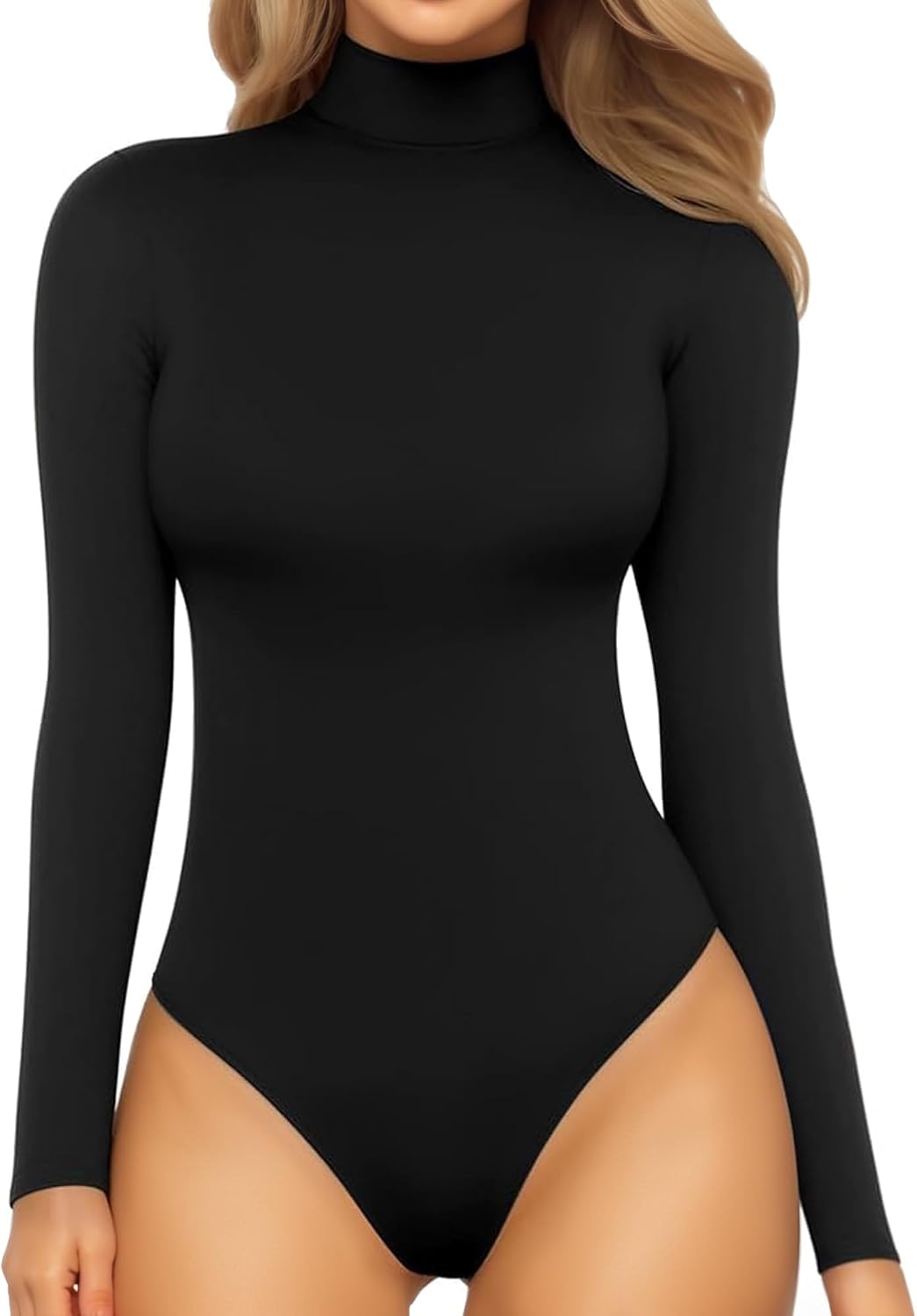 MANGOPOP Women's Mock Turtle Neck Long Sleeve Tops Bodysuit Jumpsuit Large 15 Lo...