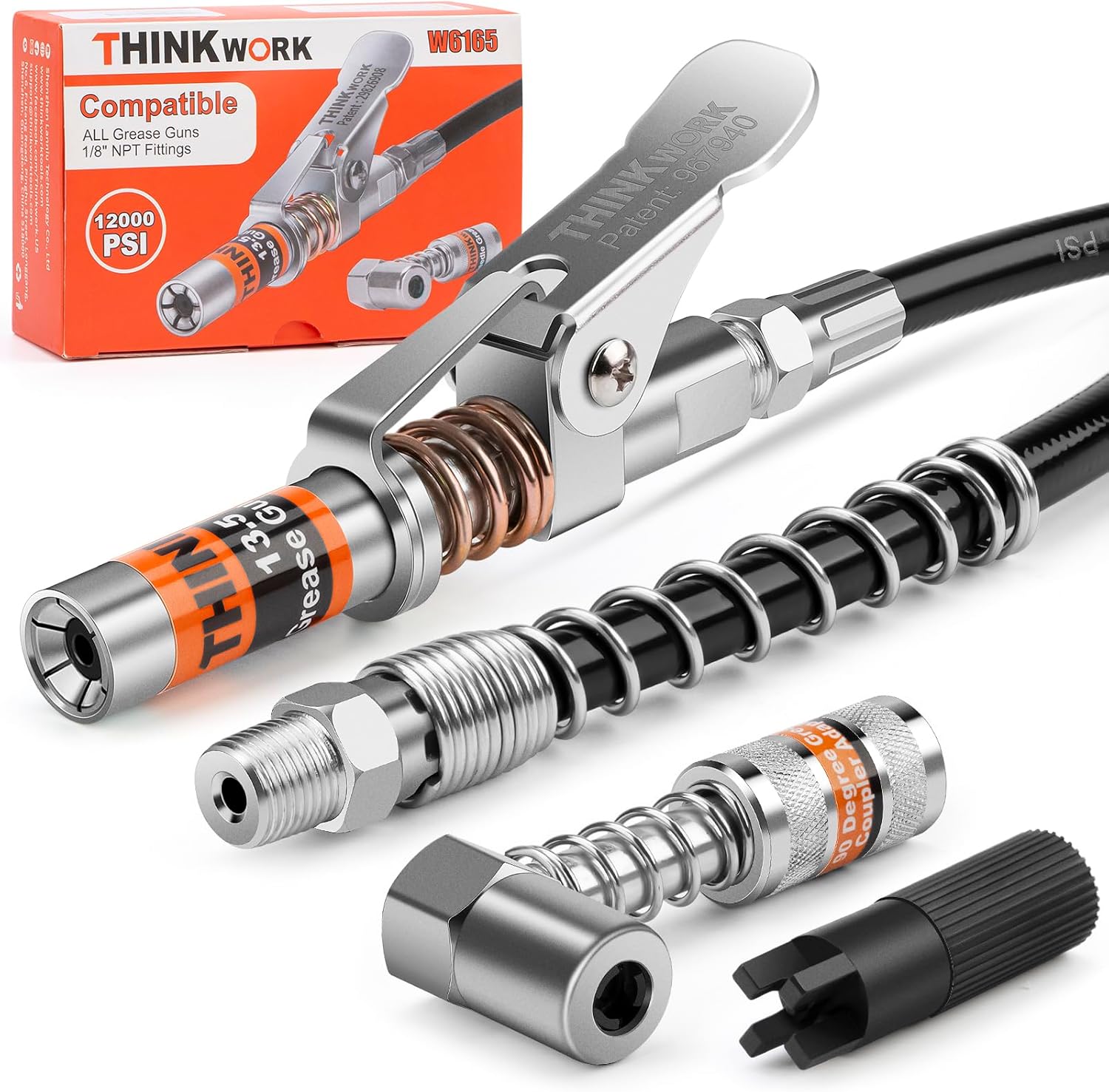 THINKWORK Grease Gun Coupler Set, Strong Lock on Greases Gun Couplers with 90° G...