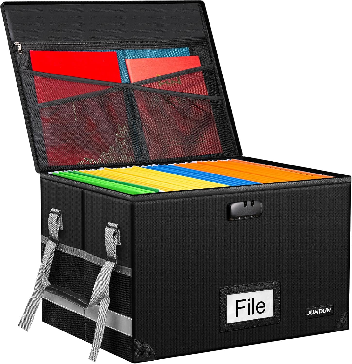 JUNDUN File Box with Lock,Fireproof Document Box with Handle and Zipper,Collapsi...