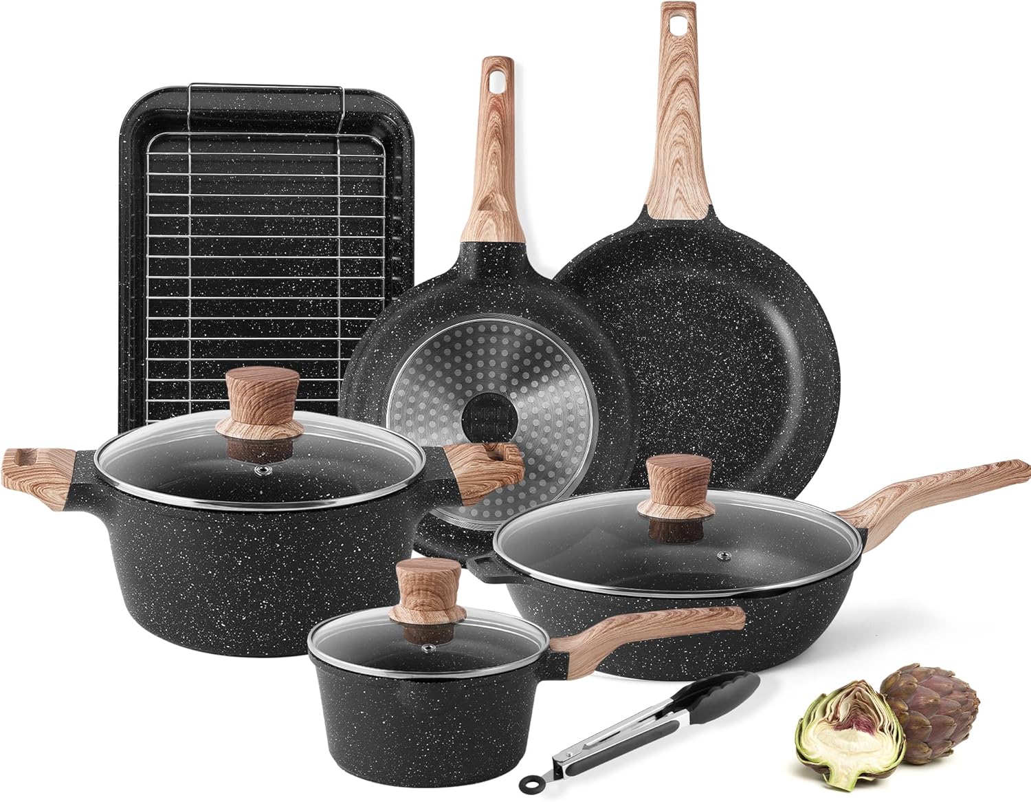 Pots and Pans Set - Caannasweis Nonstick Granite Stone Cookware Sets, Induction...