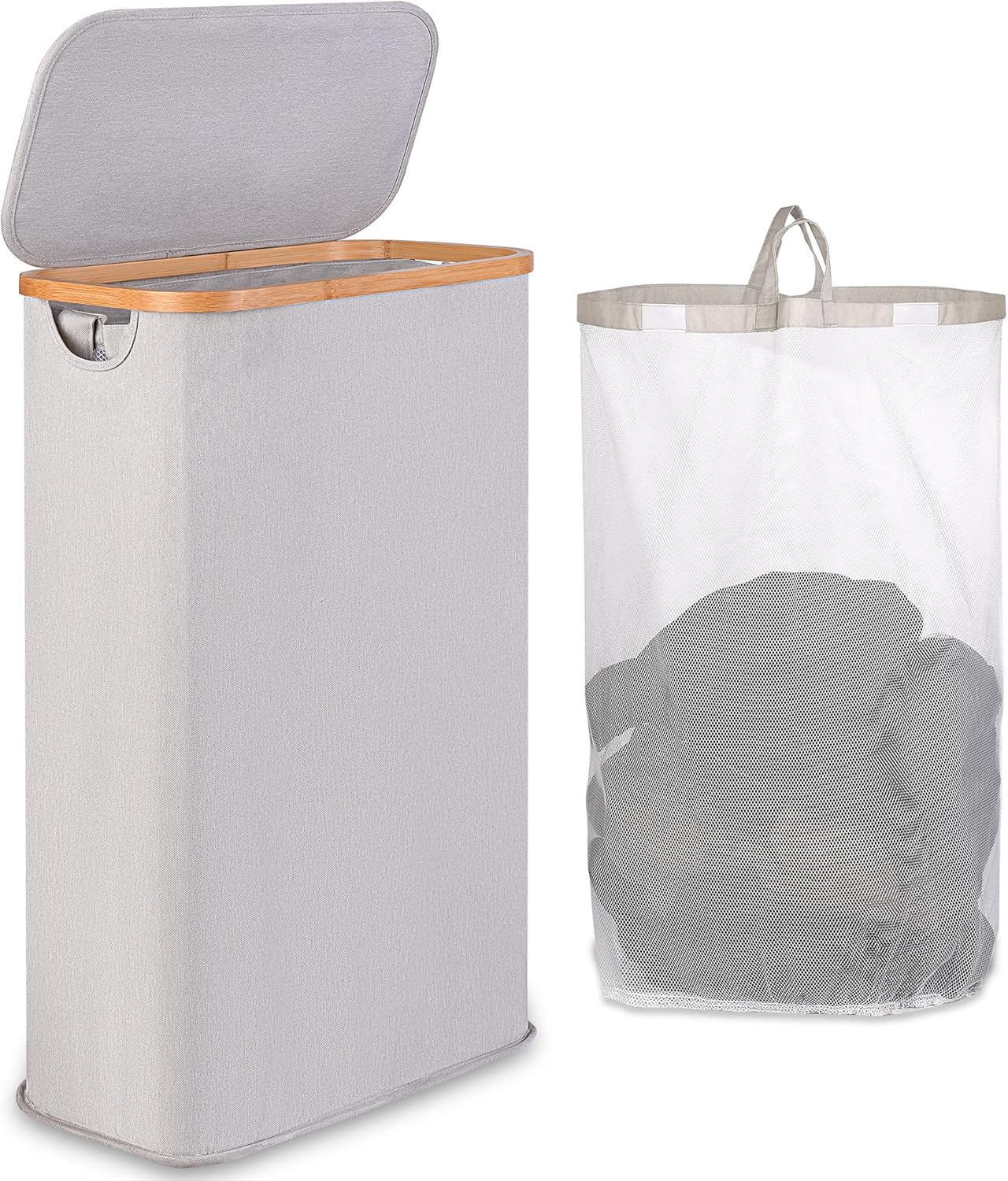 iEGrow Washing Basket for Laundry, 60L Slim Laundry Basket with Removable and Wa...